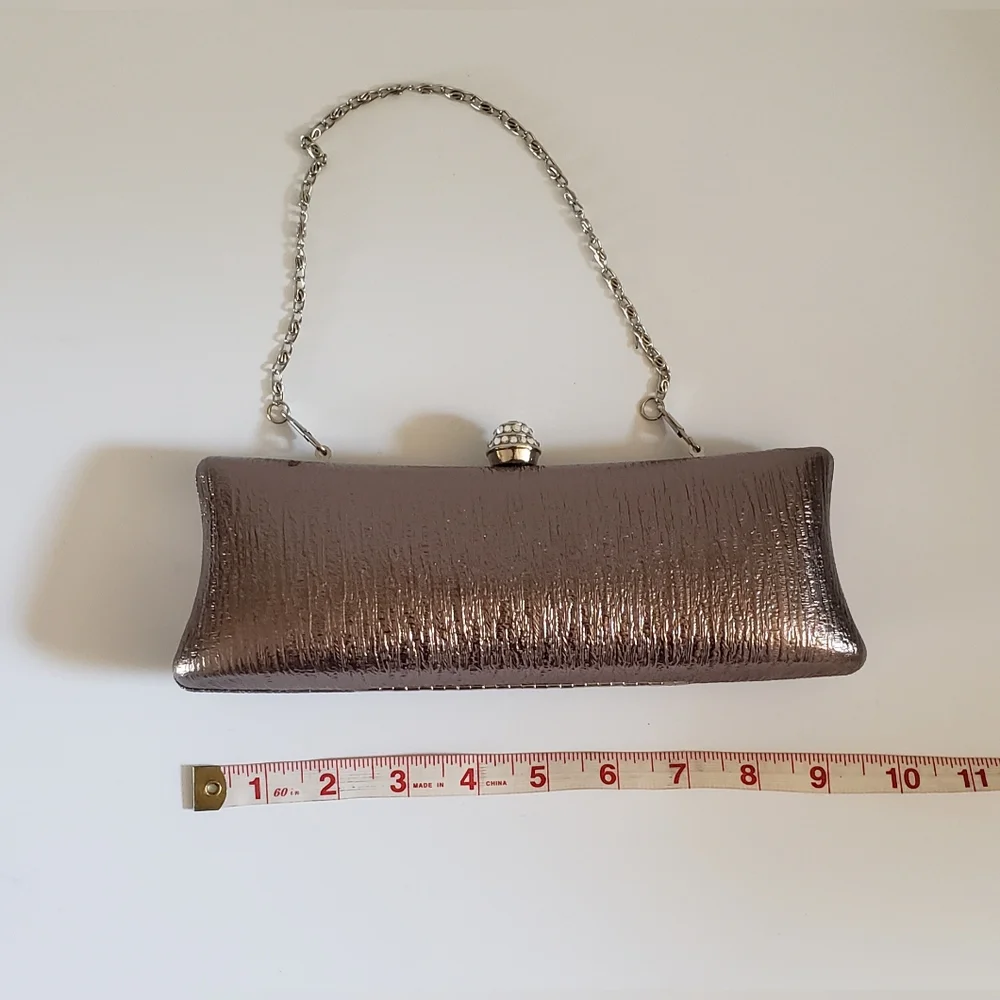 Clutch Metallic Hardcase with Removable Chain and Crystal Accent Closure